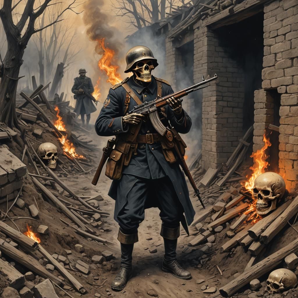 Flaming Skull Soldier in Trench