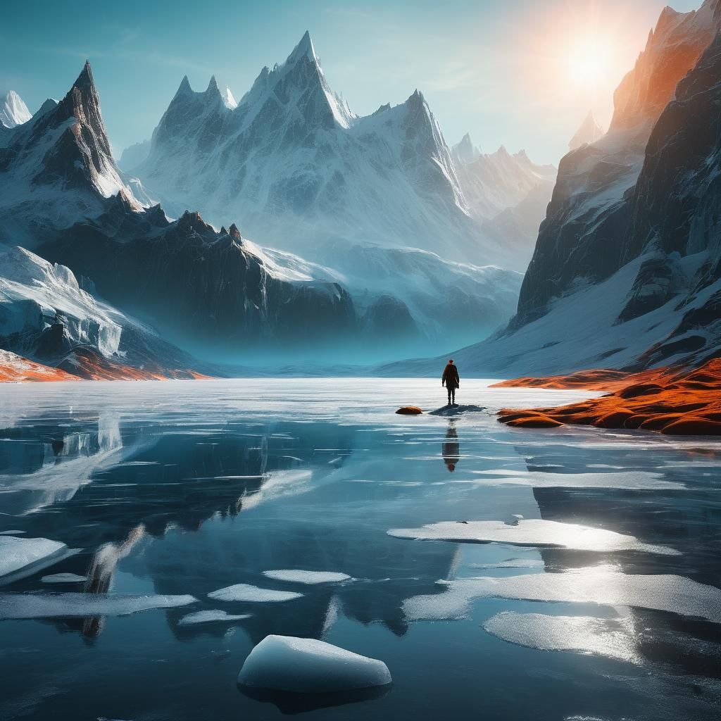 Frozen Lake Reflects Winter Sun in Matte Painting