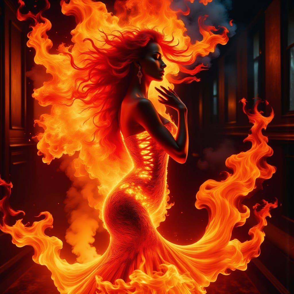 Hyper-Realistic Flame Goddess in Vibrant Colors
