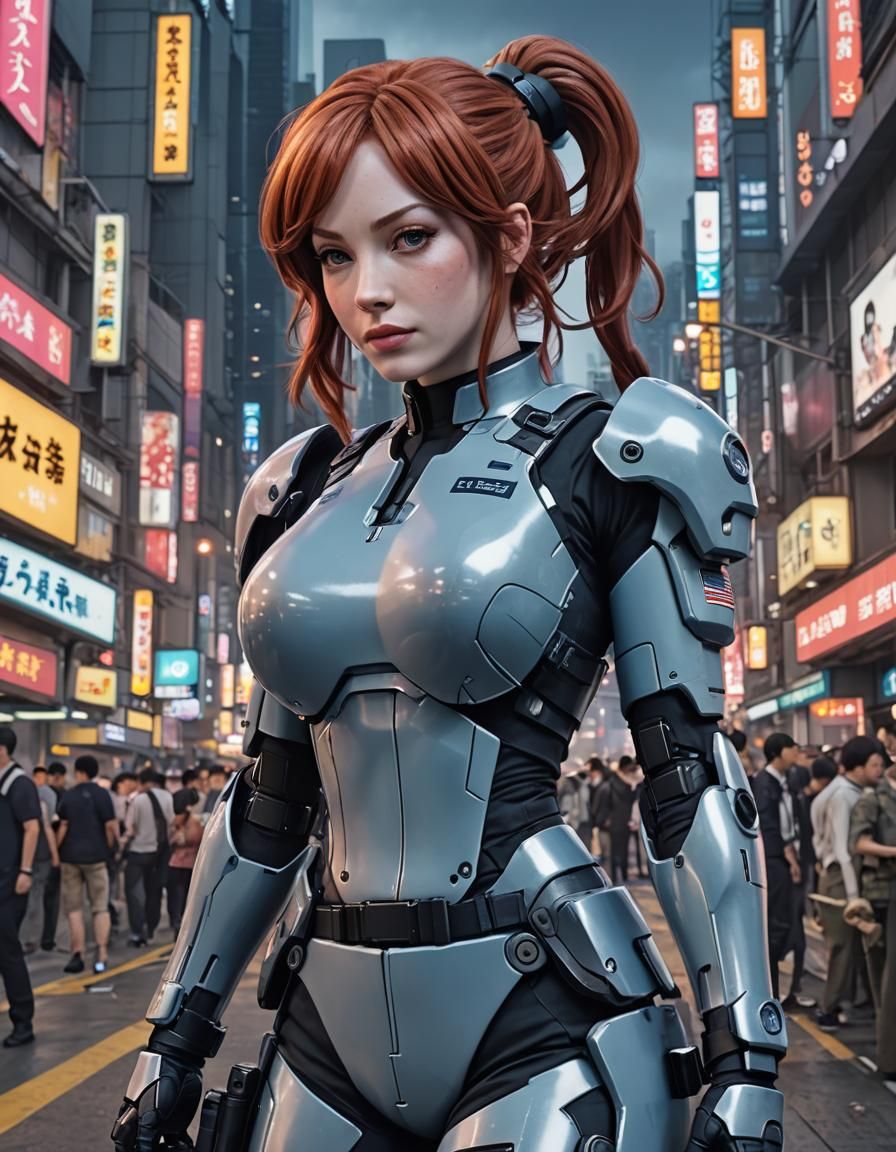 Cyberpunk Icon Major Motoko Kusanagi with Pigtails