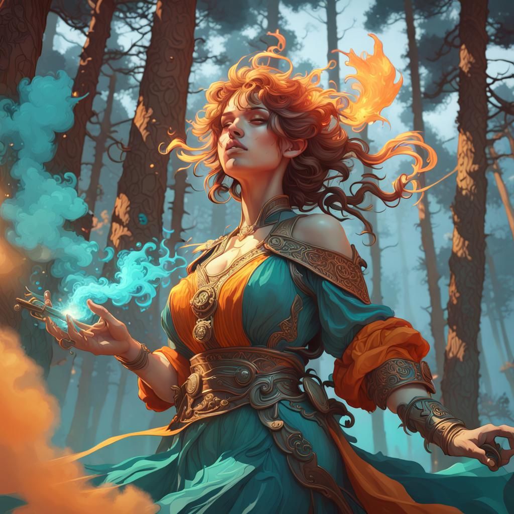 Fantasy Landscape with Pine Needle Smoke in Digital Art Styl...