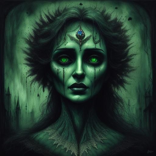 Monochromatic Green: Inner Demons in Dark Fantasy Art