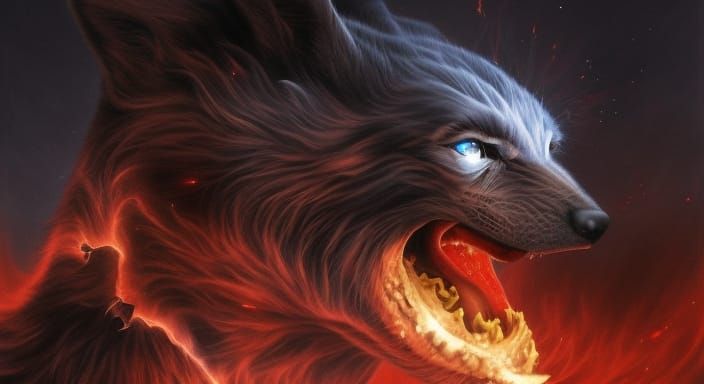Anthropomorphic Wolf Transformation in Dark Fantasy Style