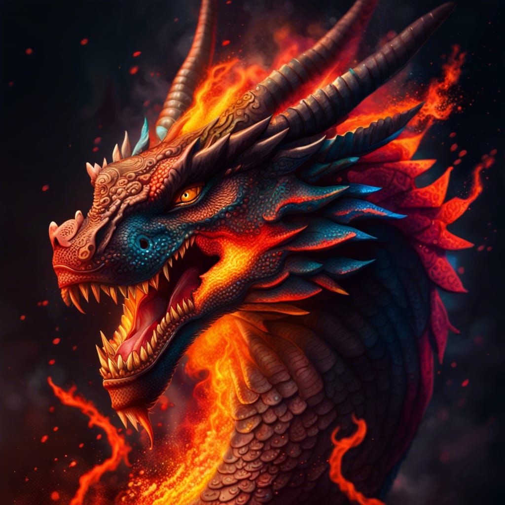 Hyperrealistic Fire Dragon and Volcano Eruption