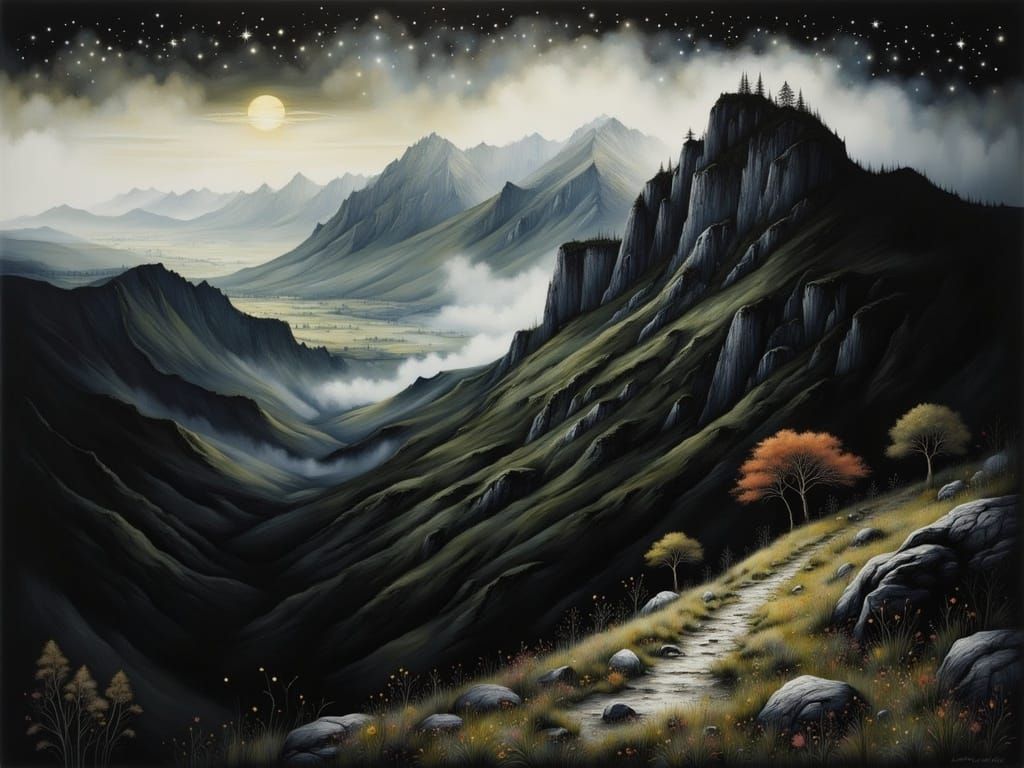 Ethereal MountainScene in Dreamlike Surrealism