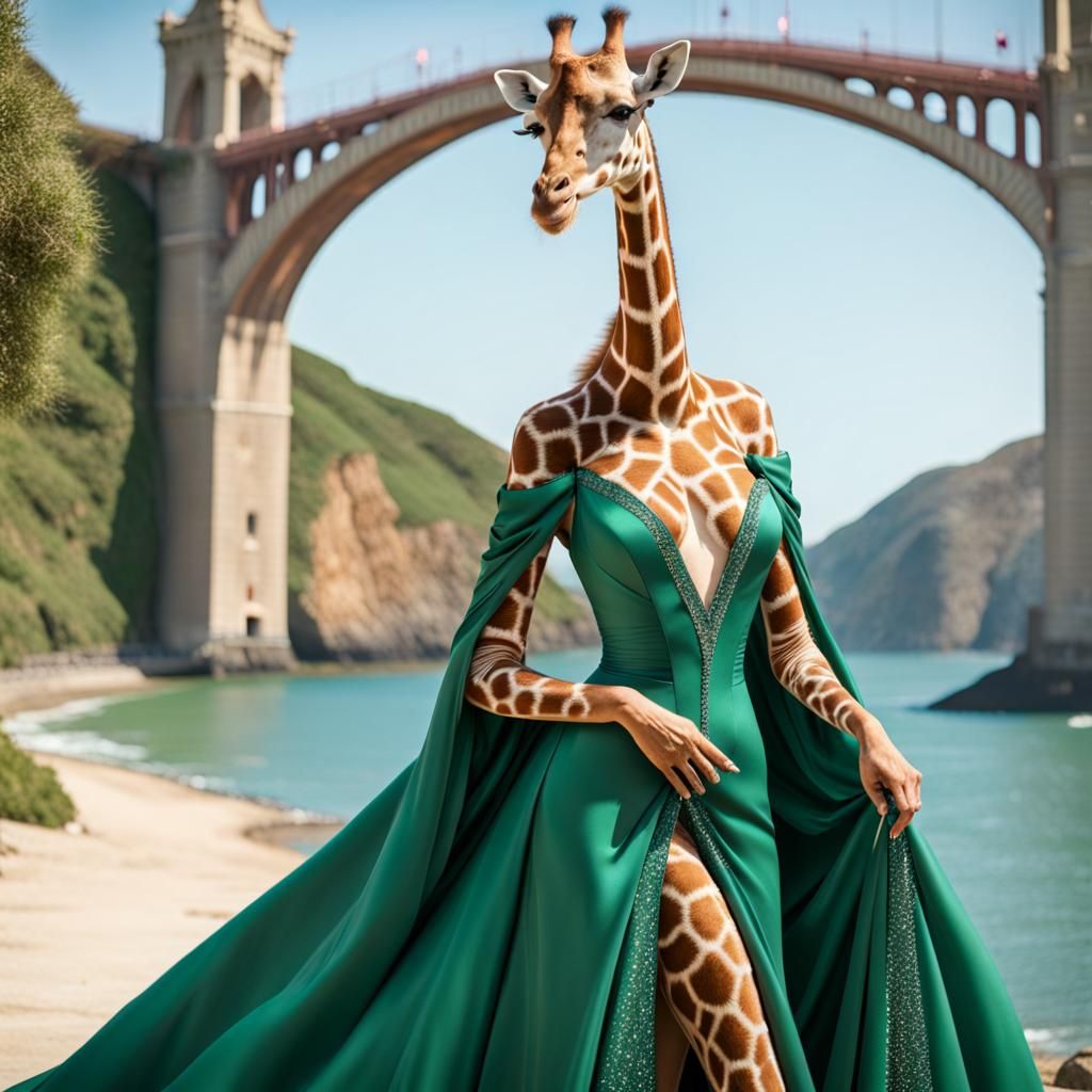 Giraffe Gazing at Golden Gate