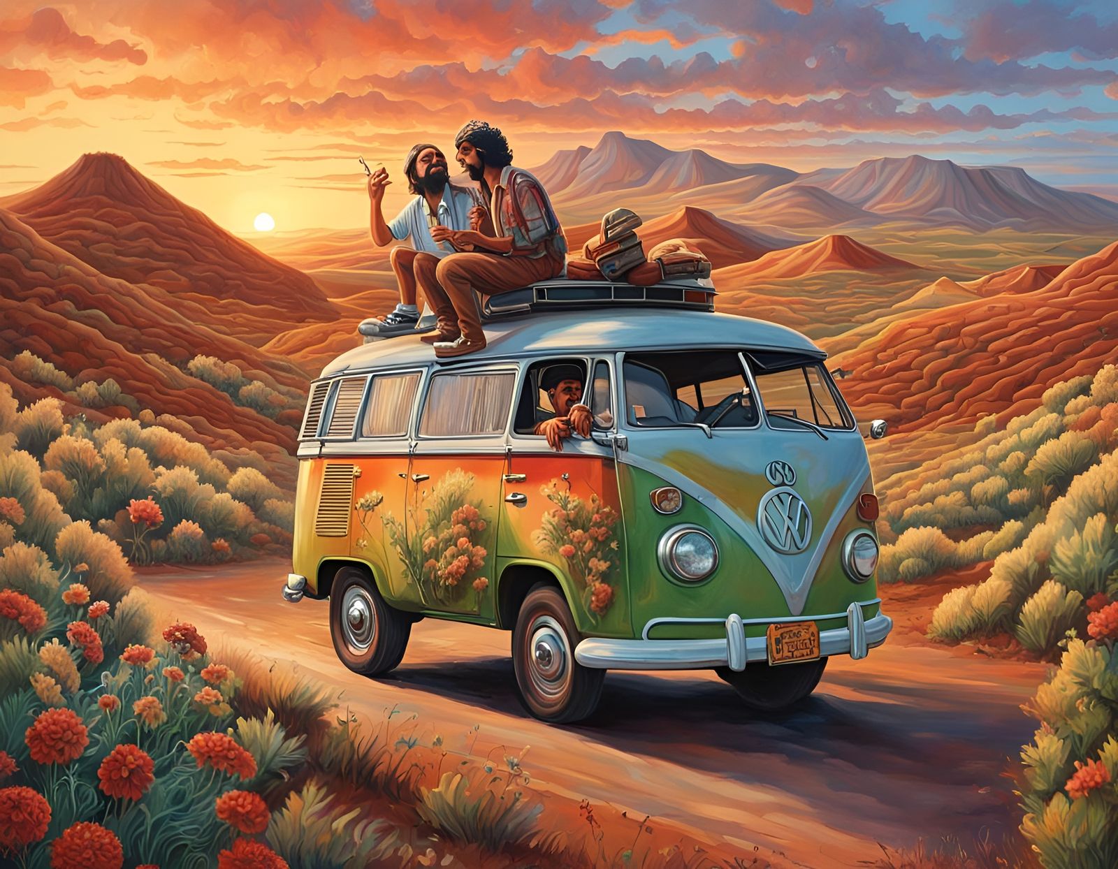 Cheech and Chong Smoke Next to VW Bus