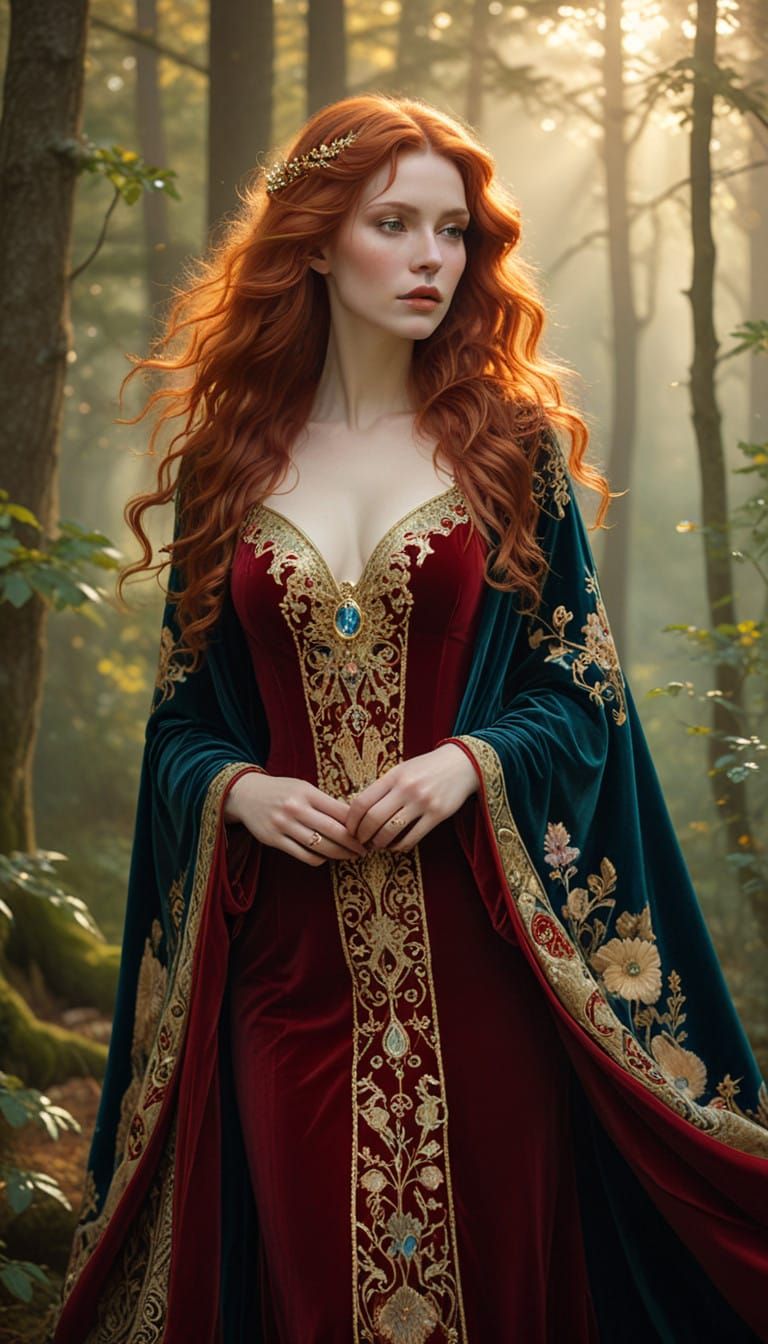 Red Beauty in Mystical Forest
