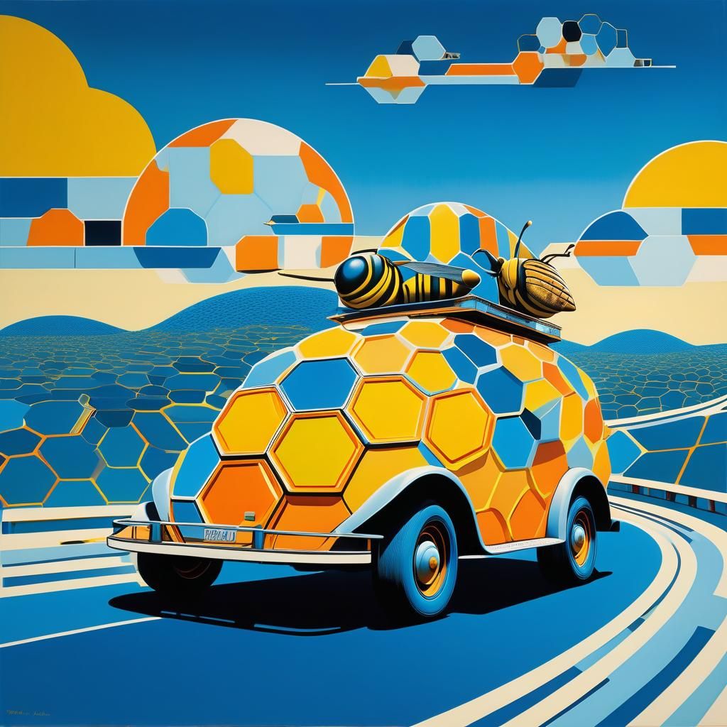 Whimsical Beehive Vehicle in Pop Art Style