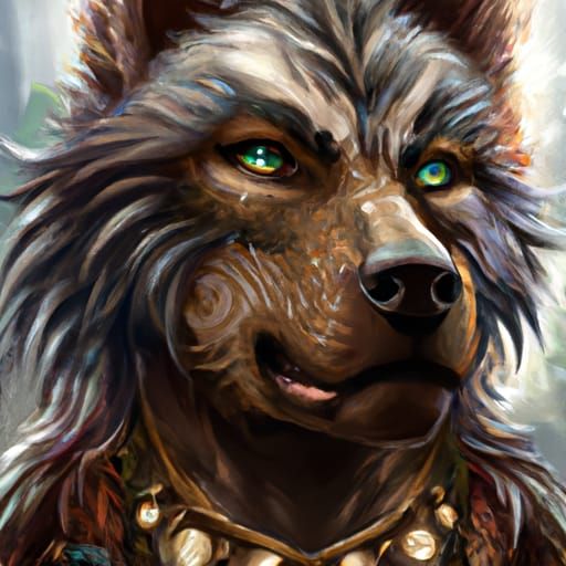 Dog Folk Commoner Portrait in Fantasy Art Style
