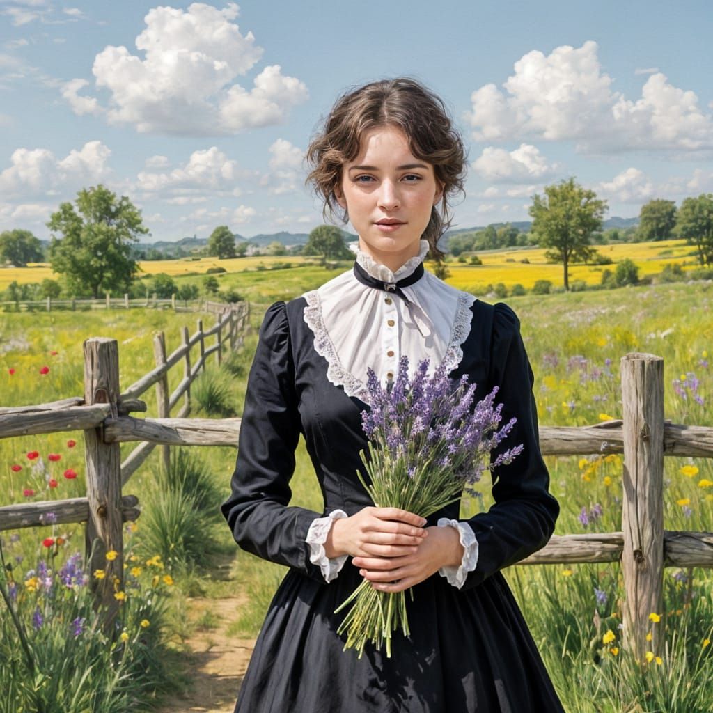 Formal Hand Holding Lavender Flowers in Nature