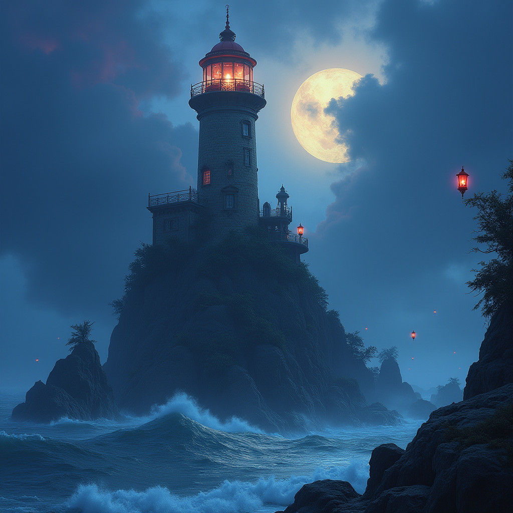Majestic Lighthouse in Fantasy Landscape