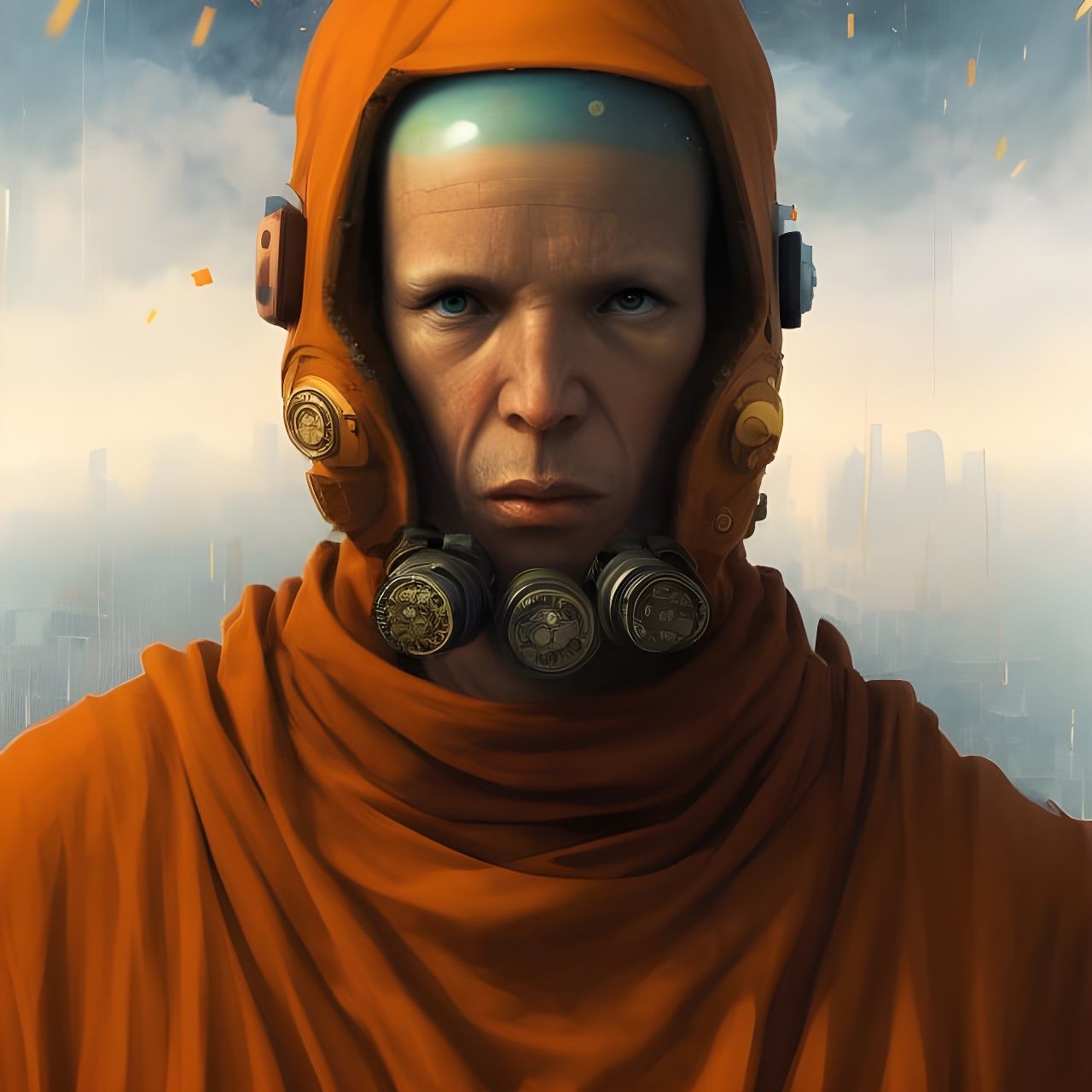 Cyber Monk of the Post-Apocalypse: Dystopian Sci-Fi Portrait