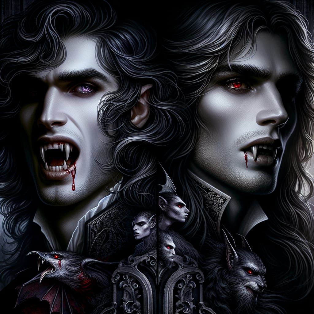 Elegant Vampires in Gothic Oil Painting Style
