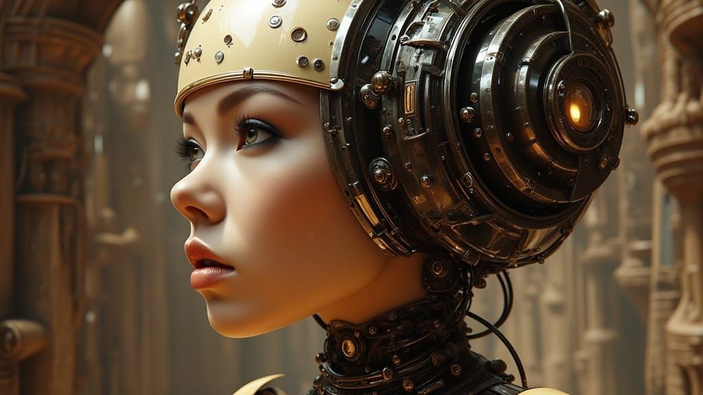 Malfunctioning Ancient Machine in Retro-Futuristic Style