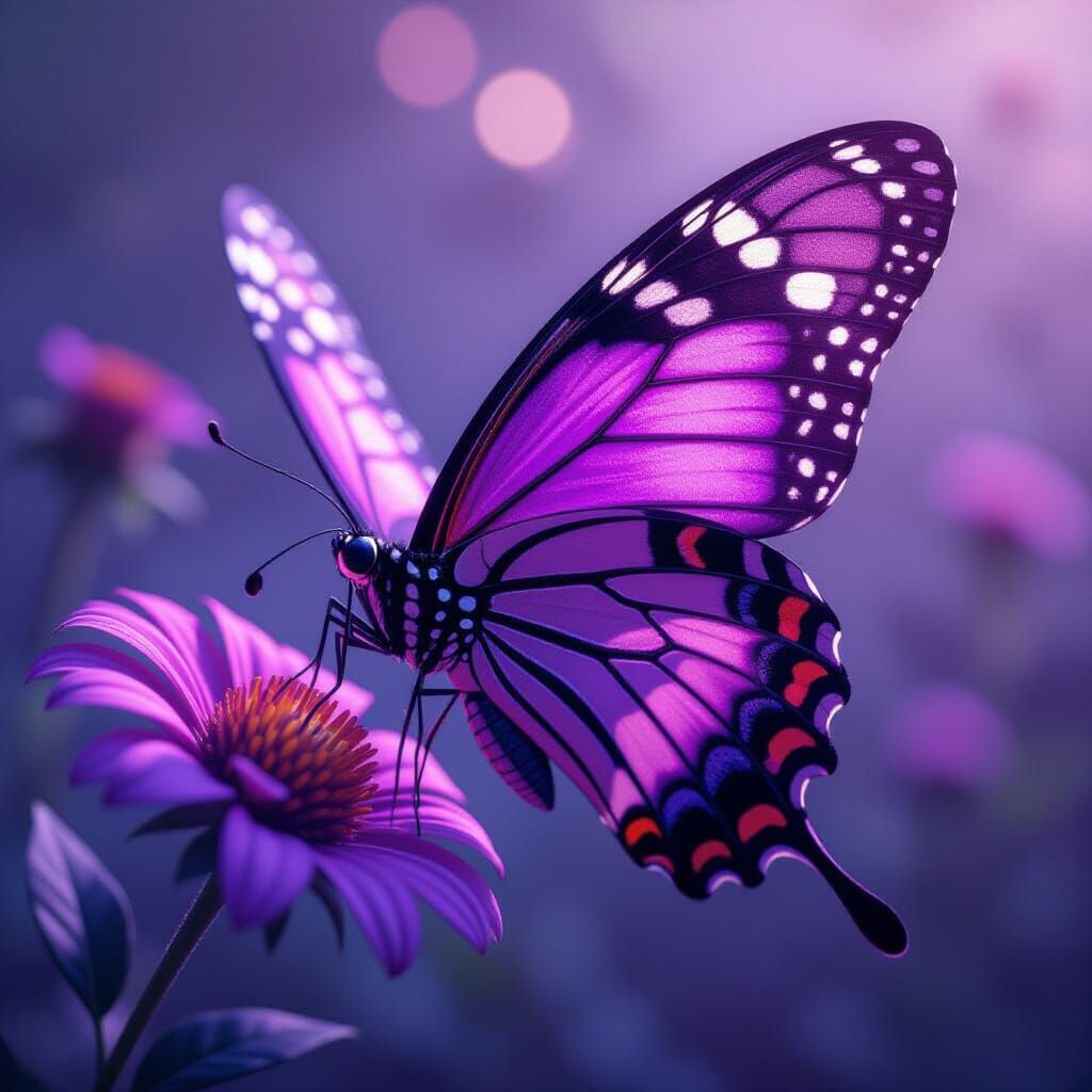 Delicate Monster Butterfly with Deep Purple Lighting