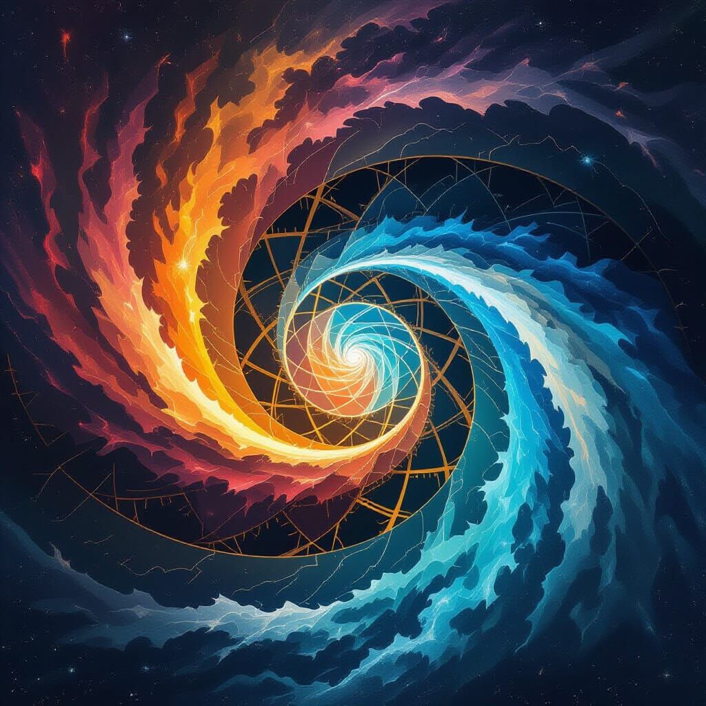 Surreal Time Travel Vortex of Galaxies and Gears