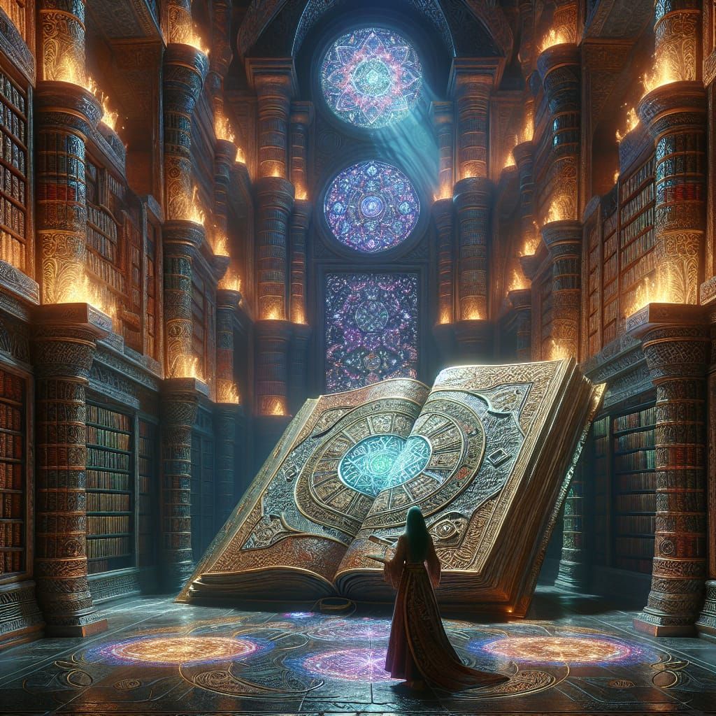 Ancient Citadel Library with Eldritch Tome