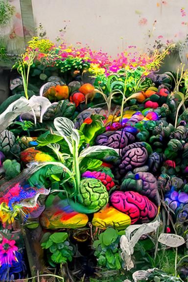A Garden of Rainbow Brains: Digital Illustration