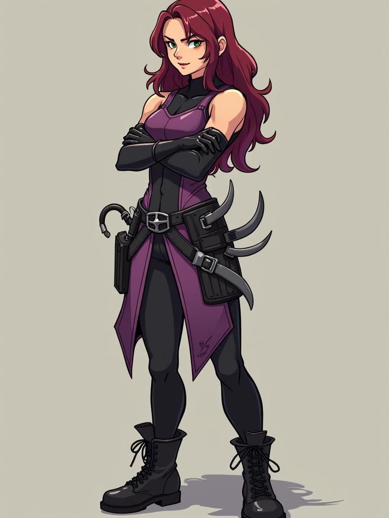 Athletic Woman with Weapons in Anime Style