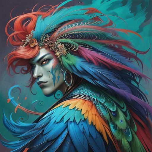 Abstract Portrait of Asian Man with Peacock Eyelashes