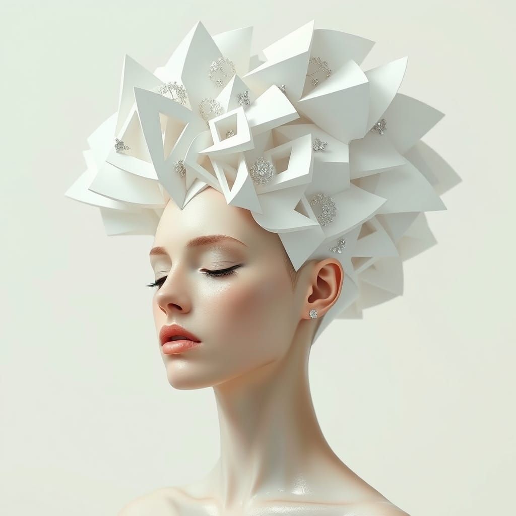 Ethereal Figure with Geometric Hair Sculpture