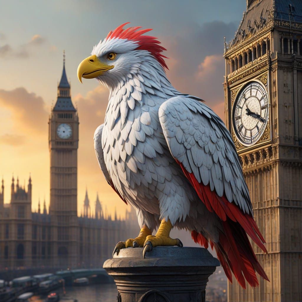 Cyberpunk Griffin Grips Big Ben in Bold Graffiti Style