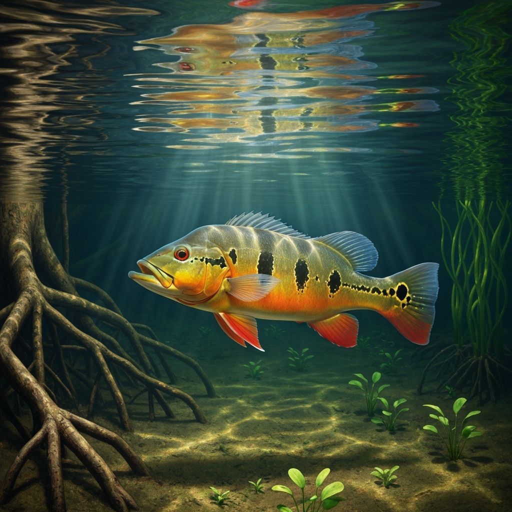 Peacock Bass Portrait in Planted Pond, Oil Painting