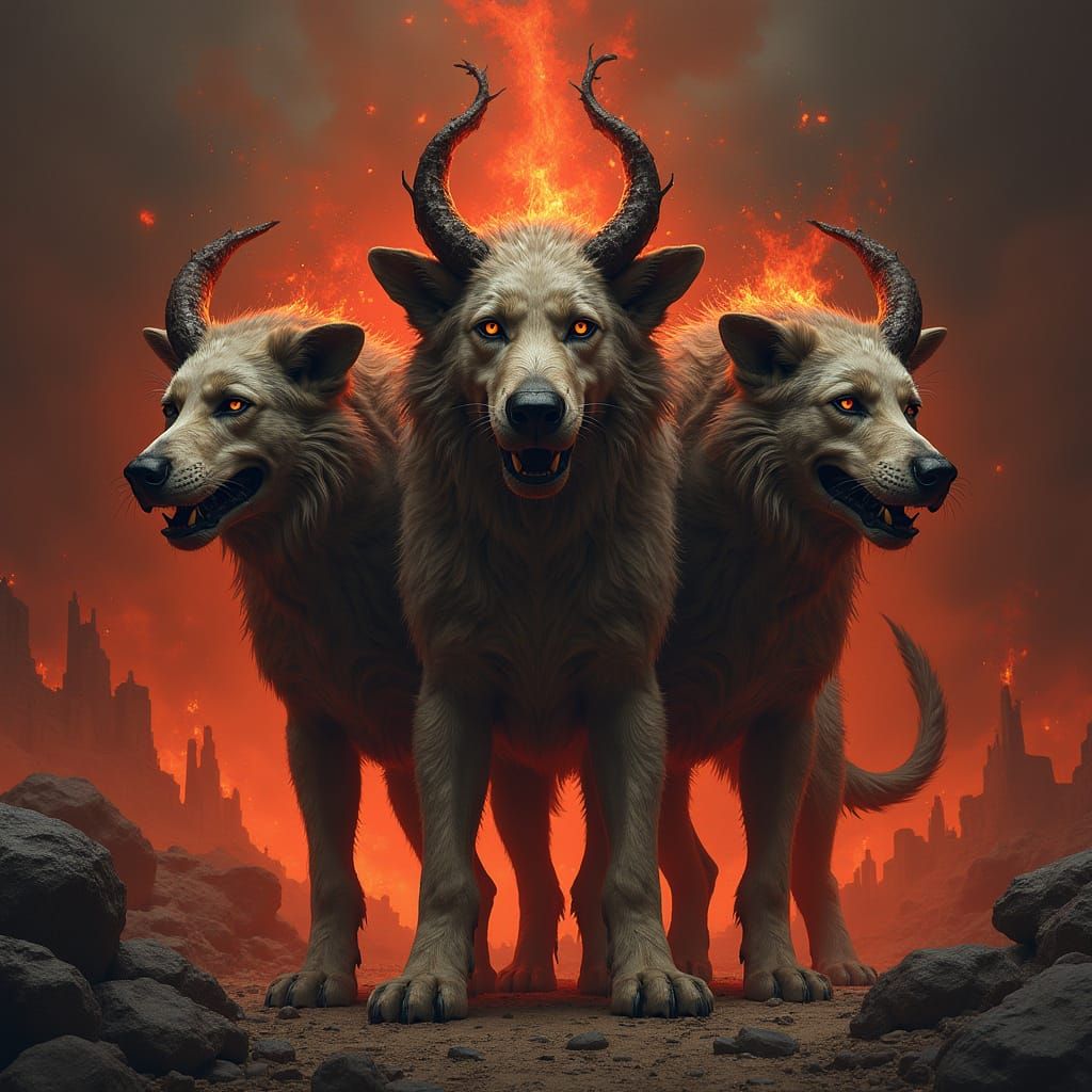 Three-Headed Cerberus Guarding Hell's Pit