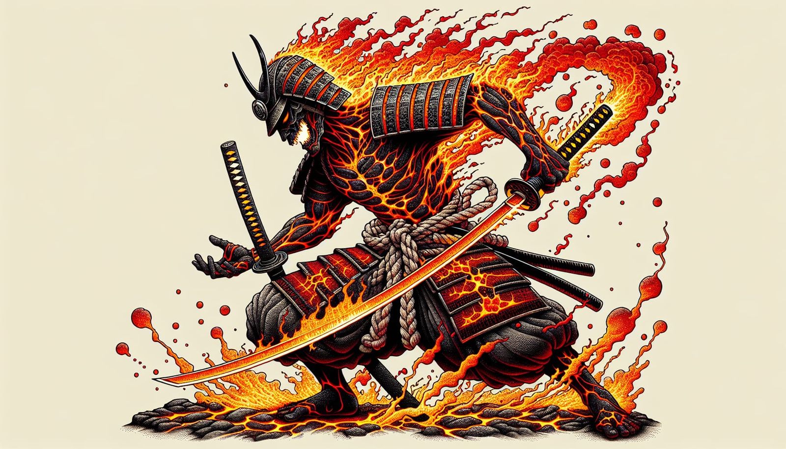 Volcanic Katana Master in Anime Style