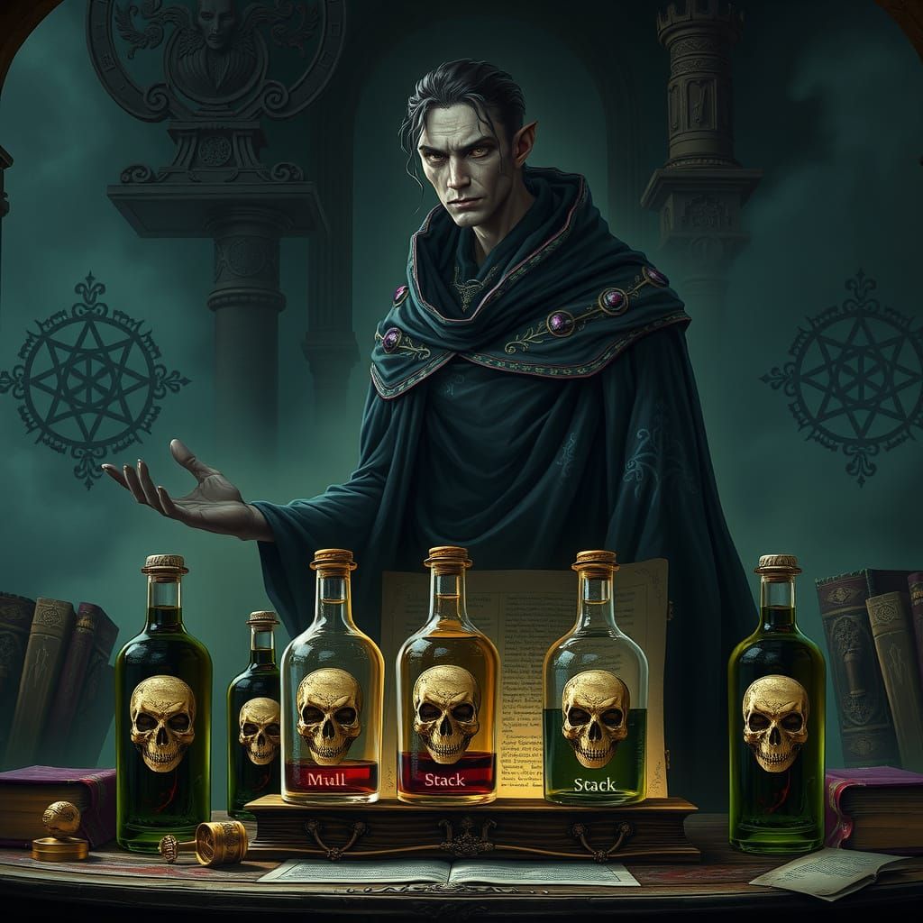 Dark Academia Warlock in Mystical Chamber