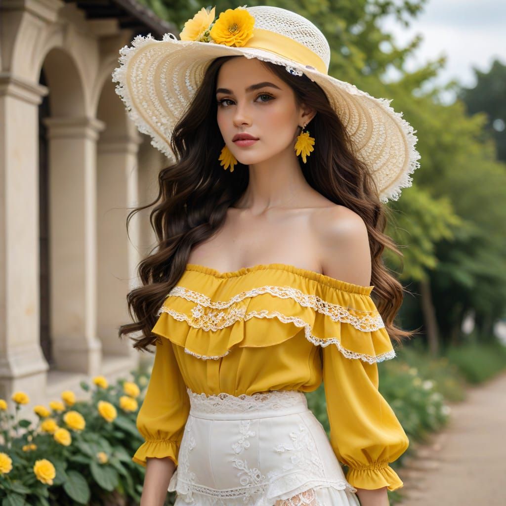 Elegant Summer Outfit with Yellow Lace Top