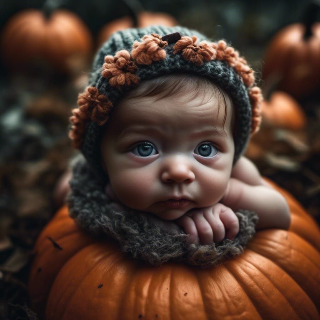 Baby in Pumpkin Portrait, Ambient Light Style