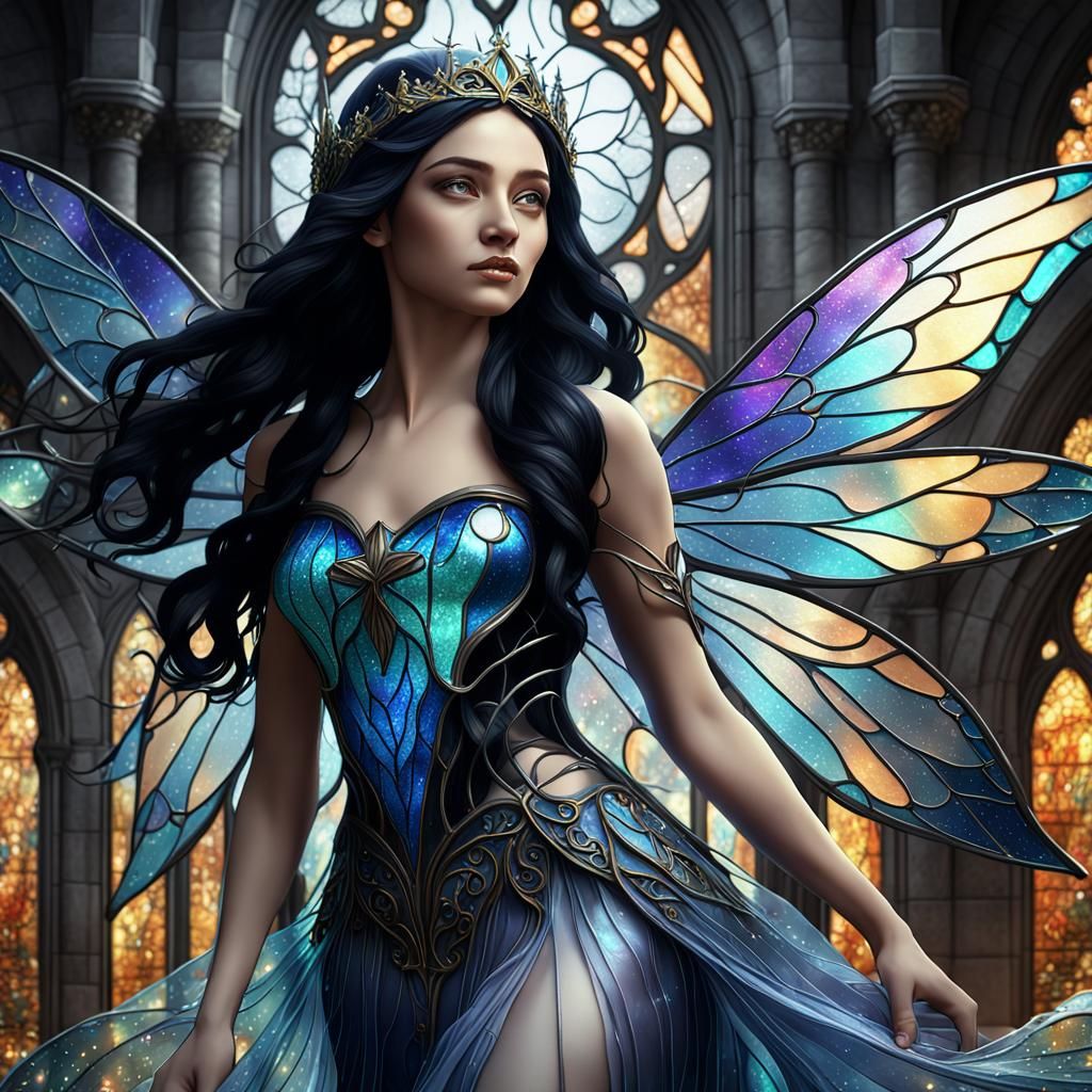 Winter Fairy in Vibrant Stained Glass