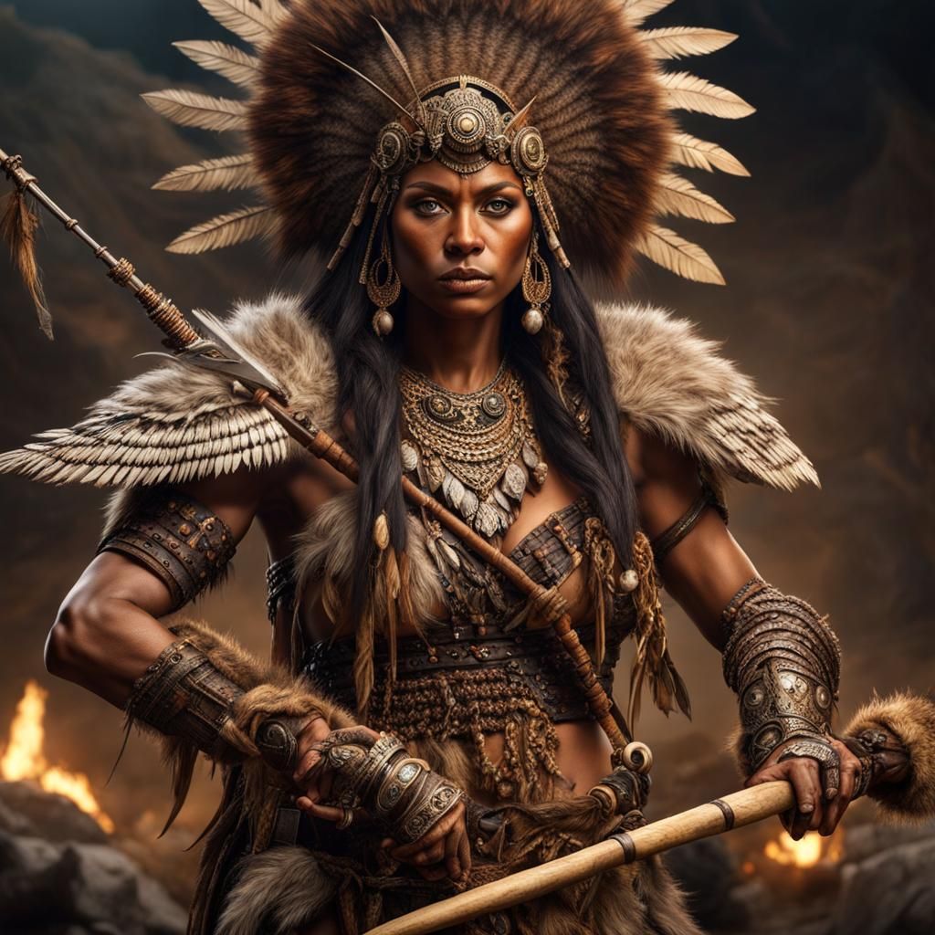 Primal Woman Warrior in Bone Armor