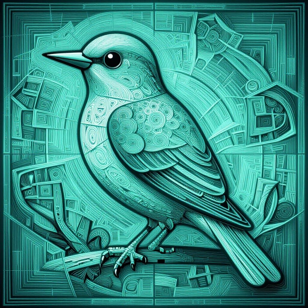 Turquoise Bird in Tessellation Cubist Art Style