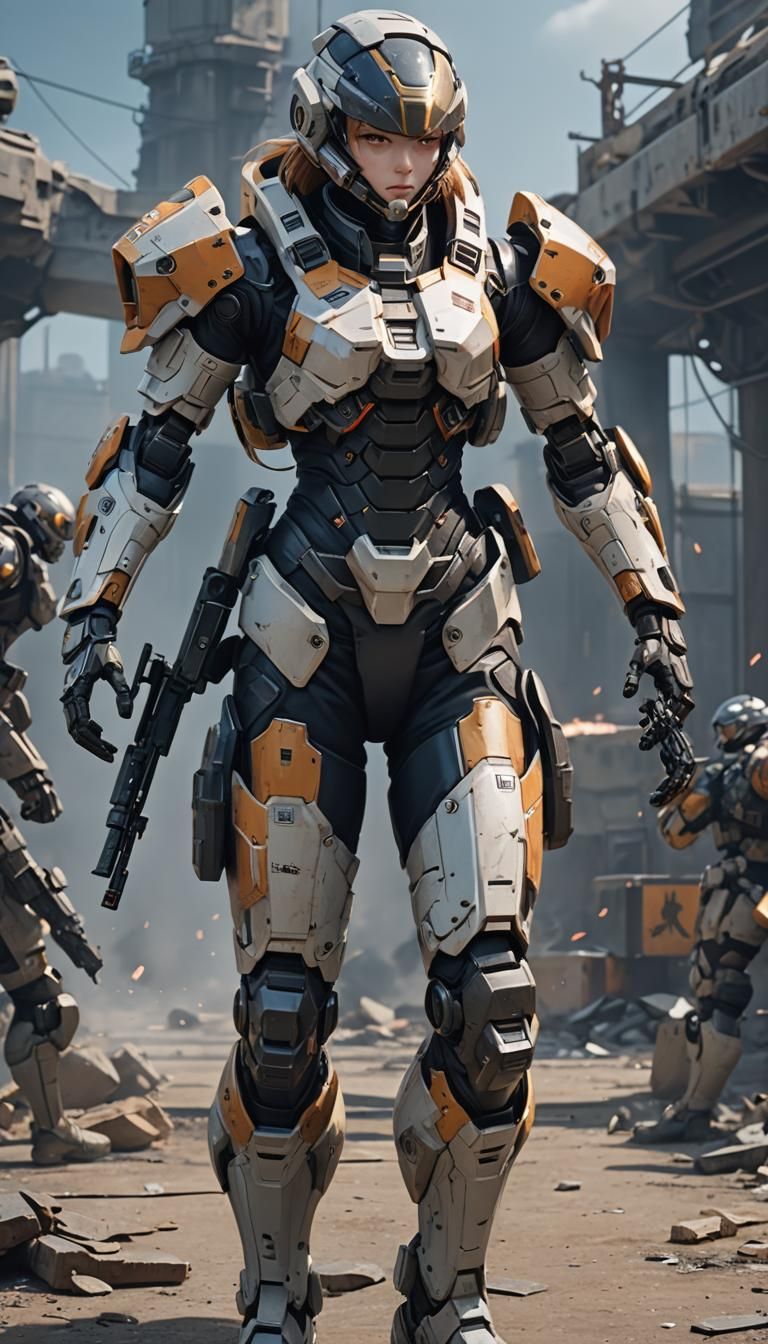 Anime Girl in Battlesuit: 3D Rendered Concept Art