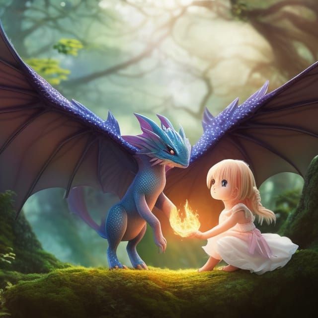 Anime Girl with Dragon Companion in Ghibli Style