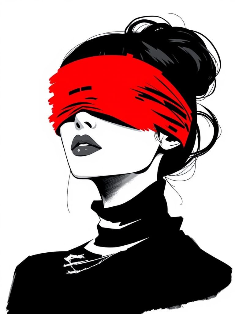 Minimalist Fashion Portrait with Red Blindfold