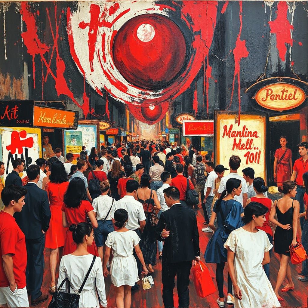 Vibrant Street Market Scene in Dreamlike, Surreal Style