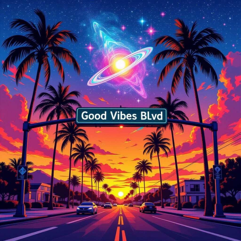 GOOD VIBES BLVD palm trees