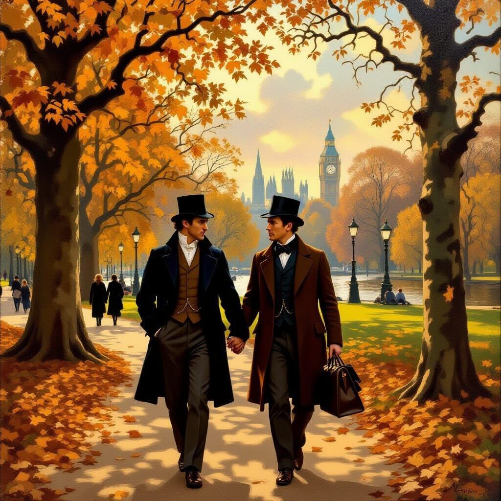 Sherlock and Watson in Hyde Park, Millais Style
