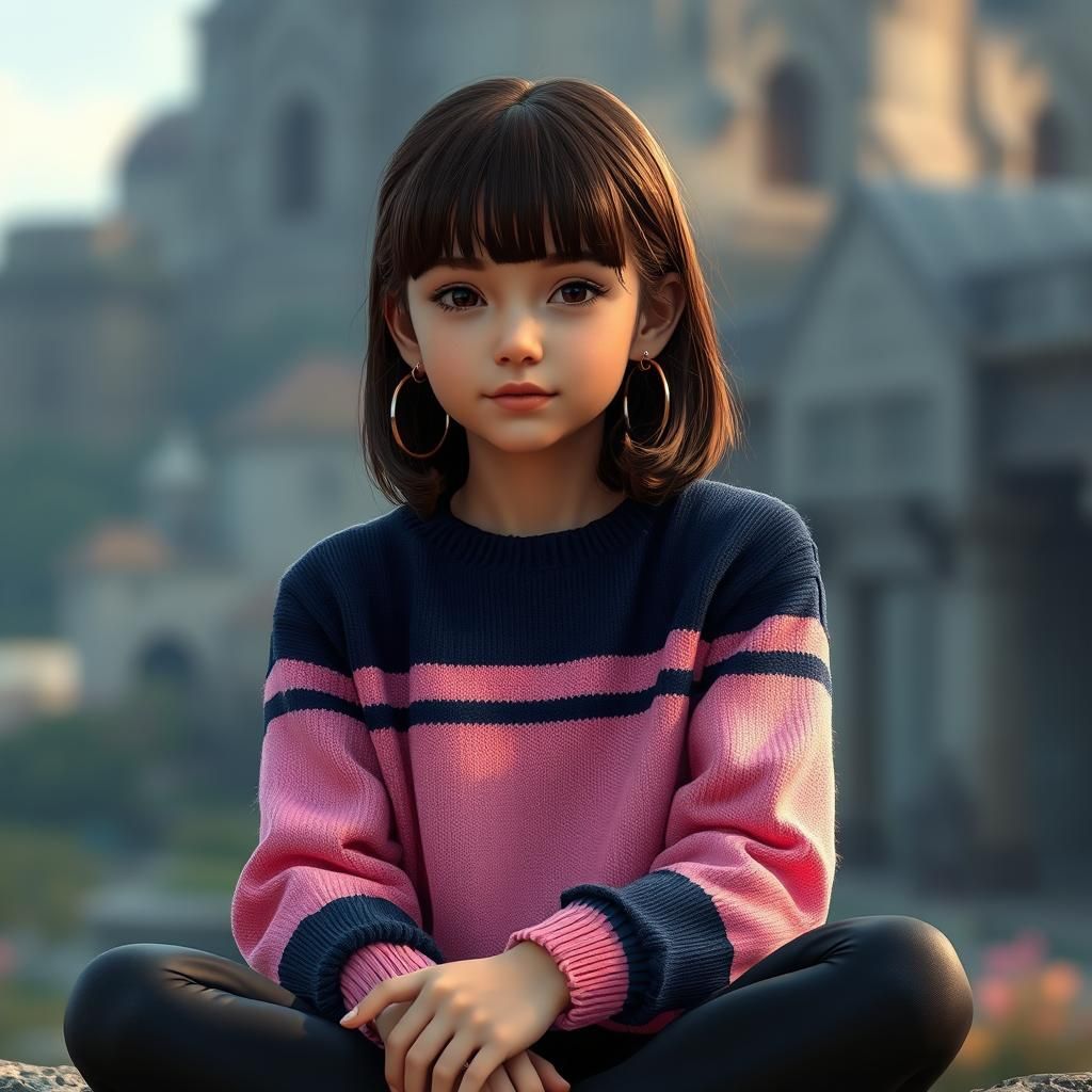 Girl in Striped Sweater in Fantasy Realm