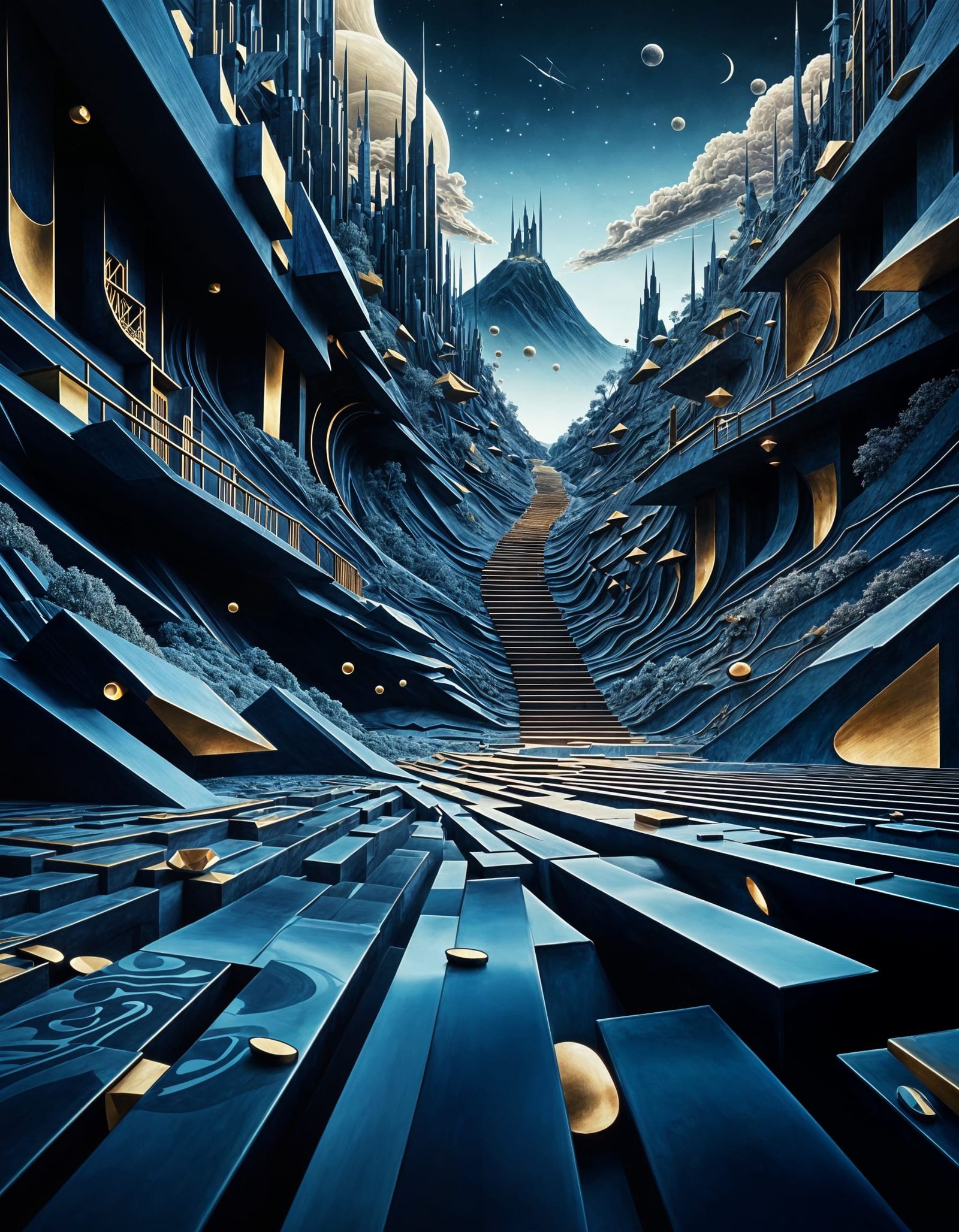 Dreamlike Landscape with Surreal Entities, Inspired by Deper...