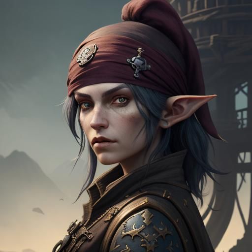 Serious Pirate Elf Woman Portrait in Detailed Digital Art