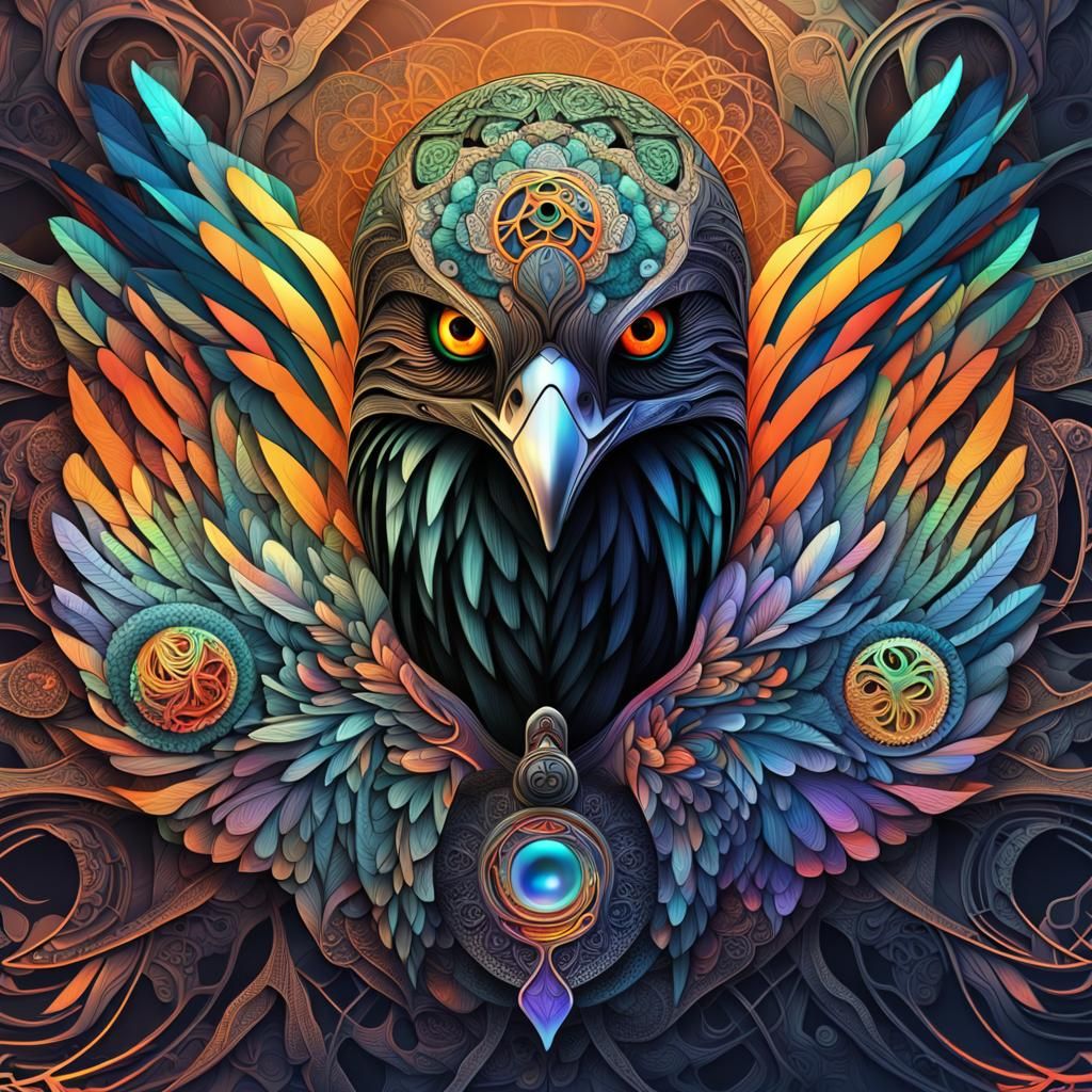 Celtic Raven Logo in Stained Glass Style