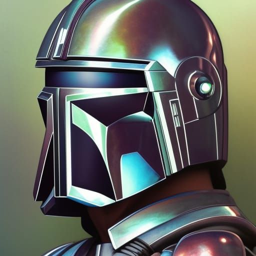 Cyberpunk Mandalorian Portrait in Silver Chrome, 8K