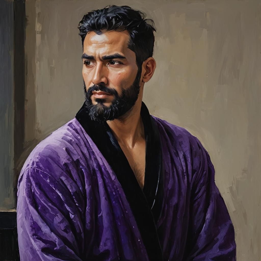 Arab Man in Purple Robe: Impressionist Oil Painting