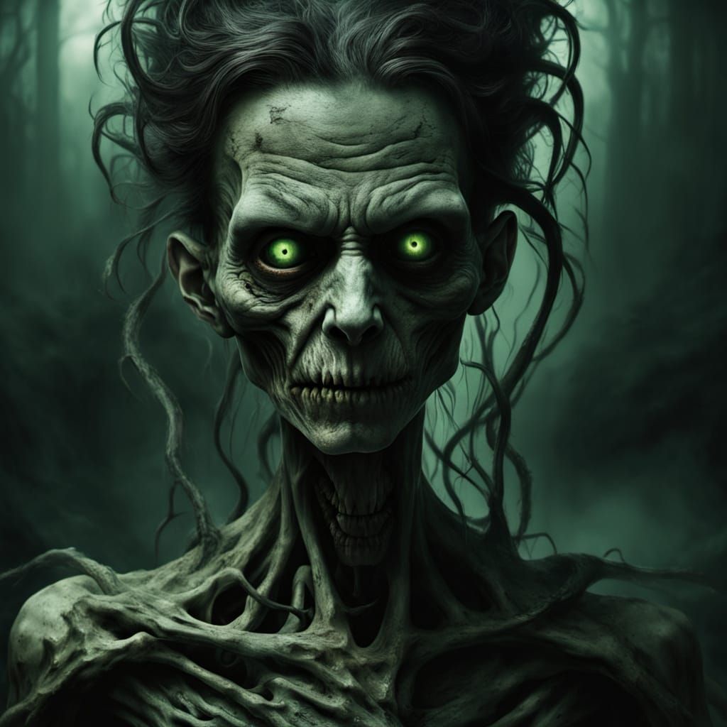 Grotesque, Humanoid Figure in Dark Fantasy Landscape