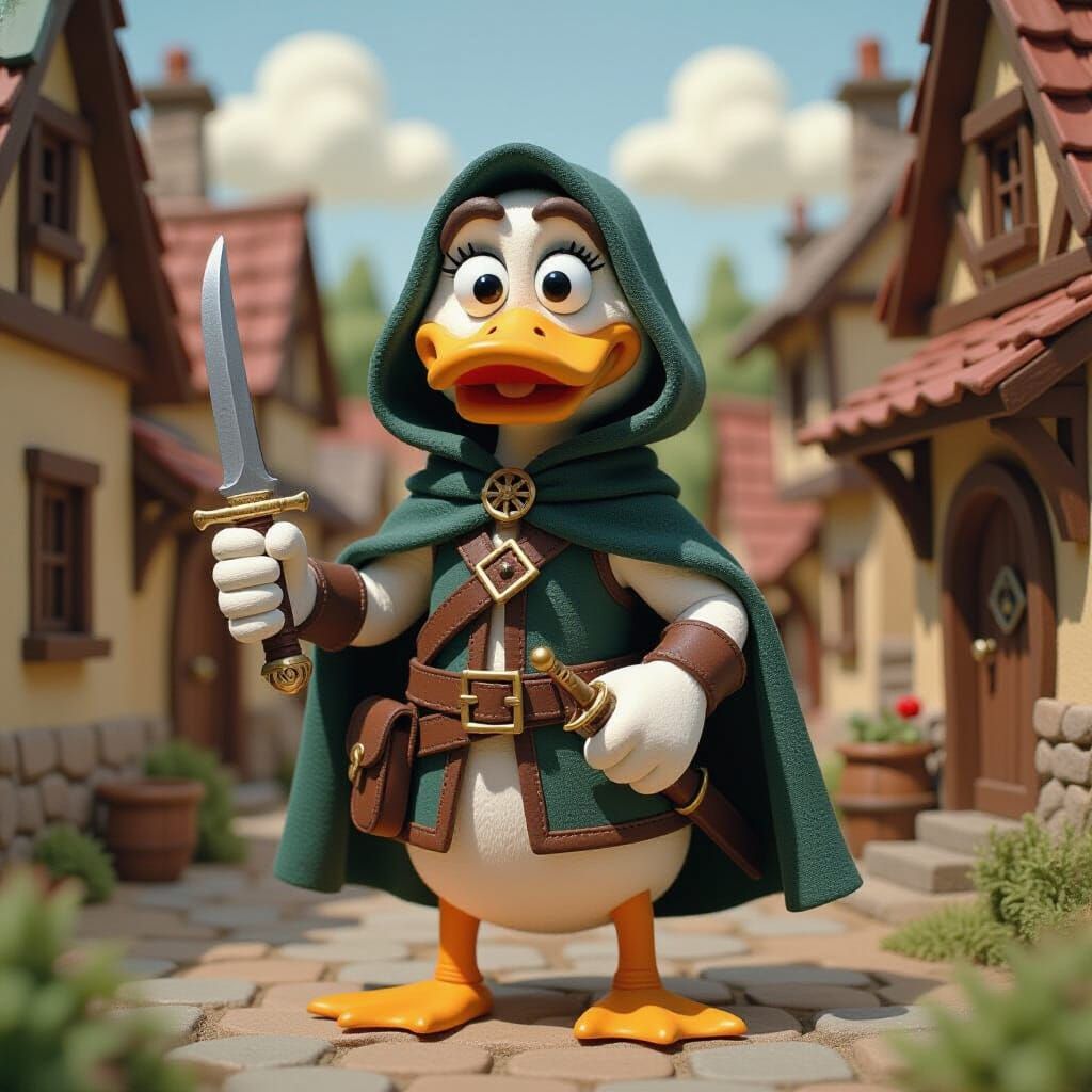 Claymation Duck Thief in Medieval Village